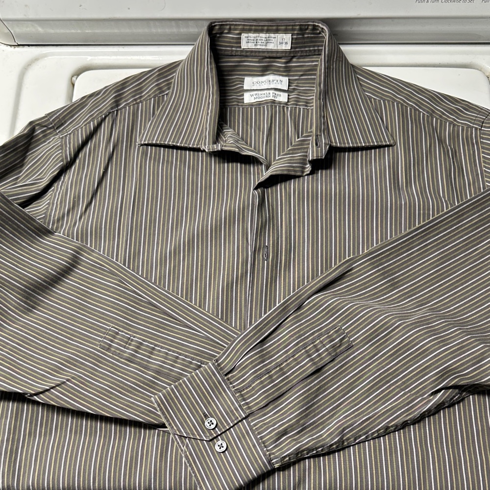 Claiborne Men's Brown Striped Dress Shirt